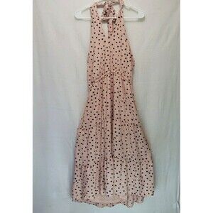 Maurices Blush Pink Black Polka Dot Halter Maxi Dress Medium Smocked Tiered Boho
